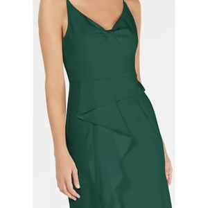 ADRIANNA PAPELL Womens Green Knit Crepe Formal High-Low Ruffled Gown Dress 6